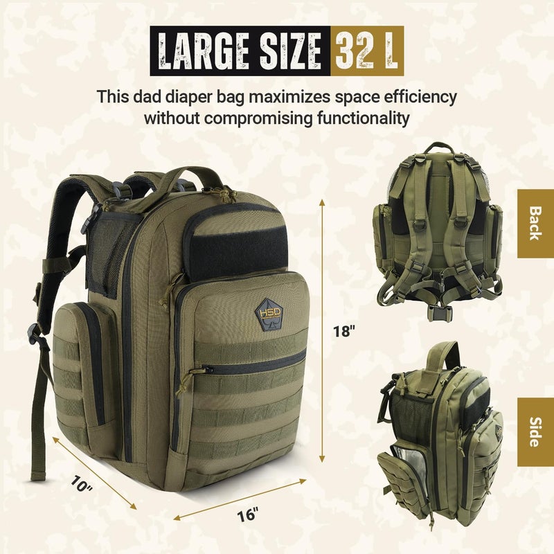HighSpeedDaddy Ranger Green Diaper Bag Backpack, Unisex, 20-Inch - Image 2